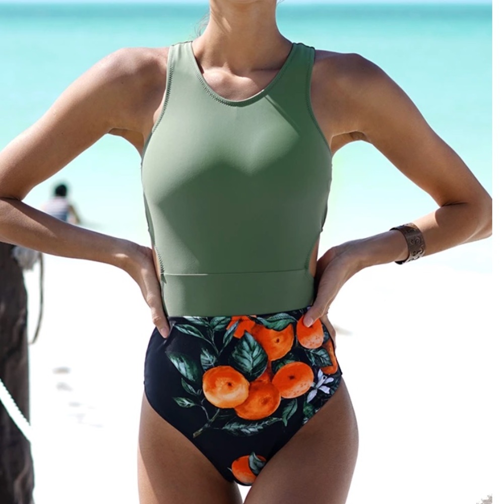 NWT Cupshe Miss U Orange Print One-Piece Swimsuit